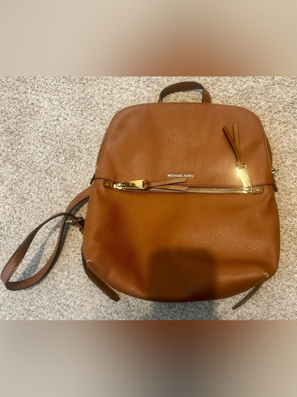 Michael Kors Tan Pebbled Leather Backpack with Gold Hardware